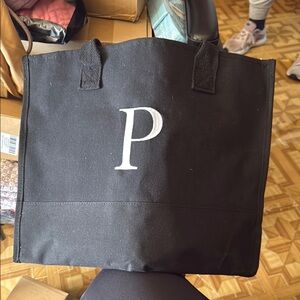 Black Tote Bag with White Initial 'P'